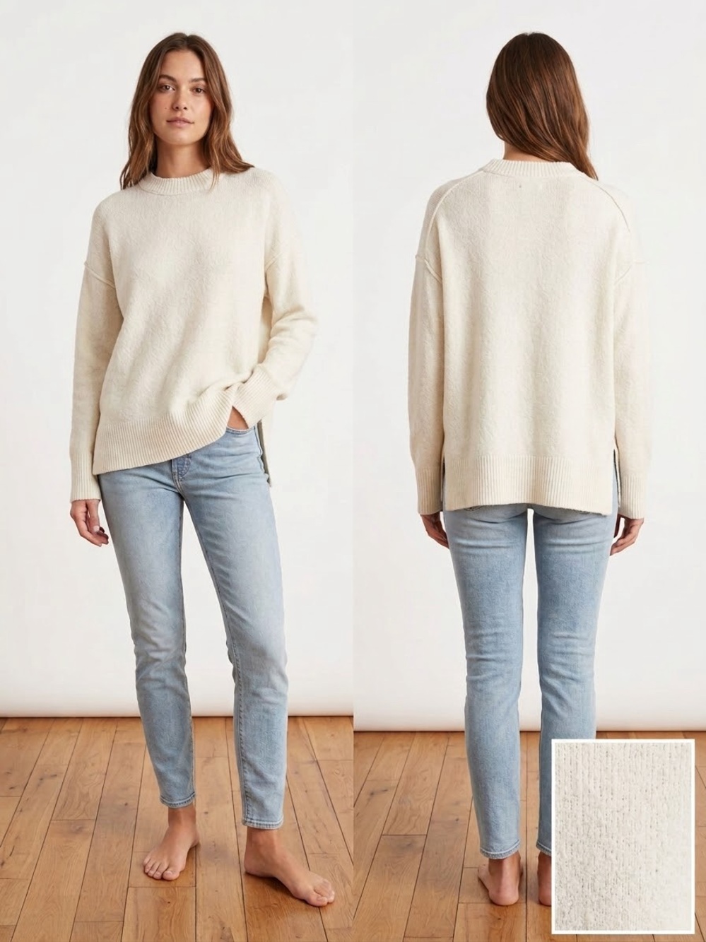 aerie Off-White Crewneck Sweater with Gray Shoulder Accent